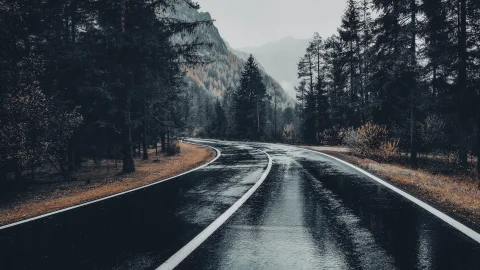 Rainy road in the Dolomites